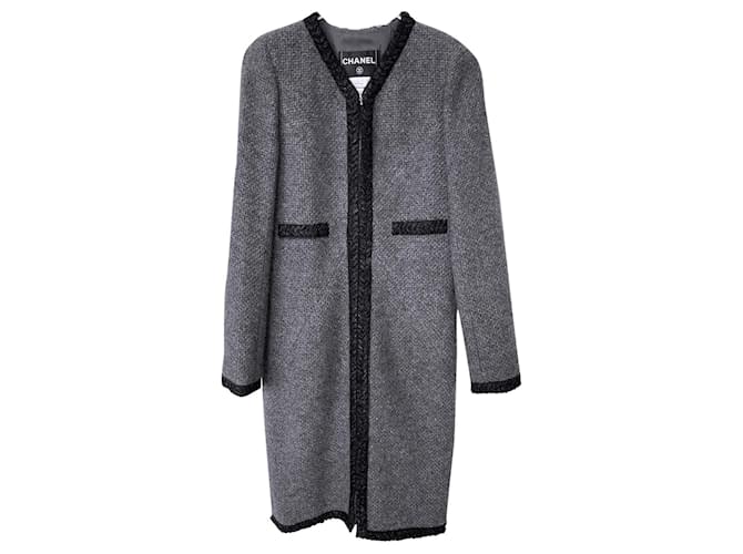 Chanel Braided Trim Coat Grey Tweed  ref.469699