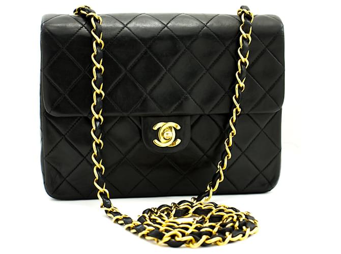 CHANEL Mini Square Small Chain Shoulder Bag Crossbody Black Quilt Leather  ref.470510