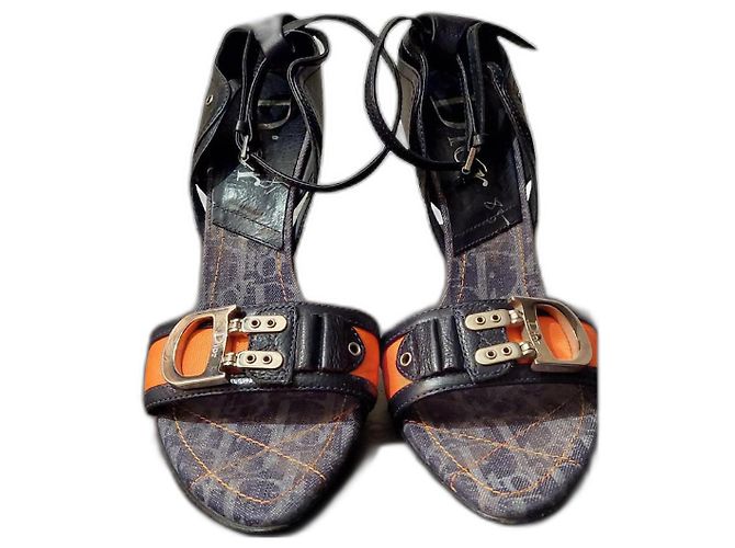 Dior Leather Mules Black Orange Silvery