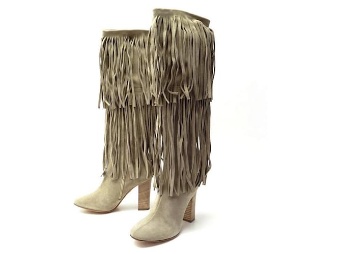Chloé NEW SHOES BOOTS CHLOE CH3076 FRINGED HEEL 37 TAUPE SUEDE BOOTS  ref.470844