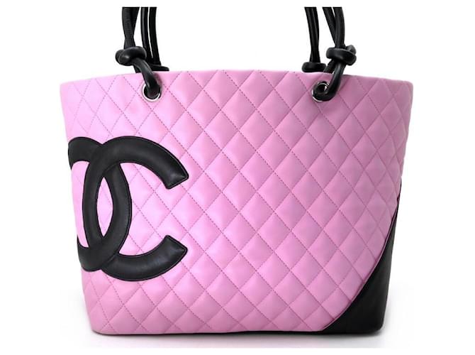 CHANEL CAMBON SHOPPING GM HANDBAG PINK AND BLACK QUILTED LEATHER