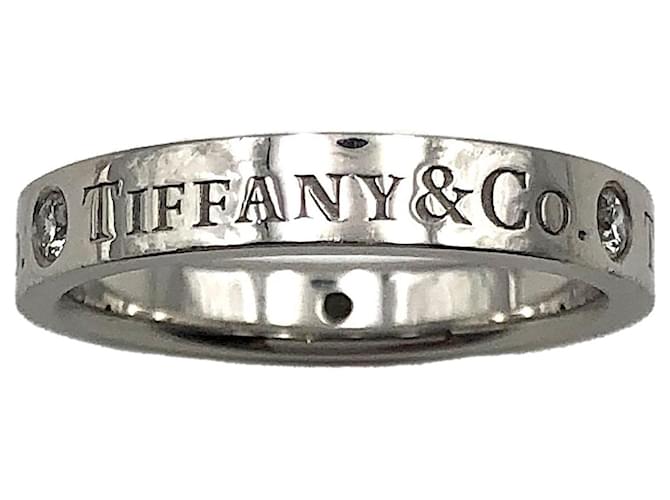 Anel com logo Tiffany & Co em platina com 3 Diamantes Prata Metálico Metal  ref.471333