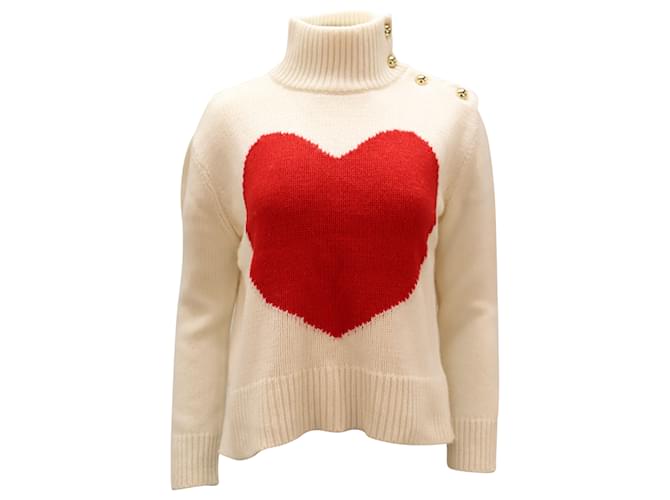 Kate Spade Heart Knit Mock Neck Sweater in White Ivory Viscose Cream Cellulose fibre  ref.471342