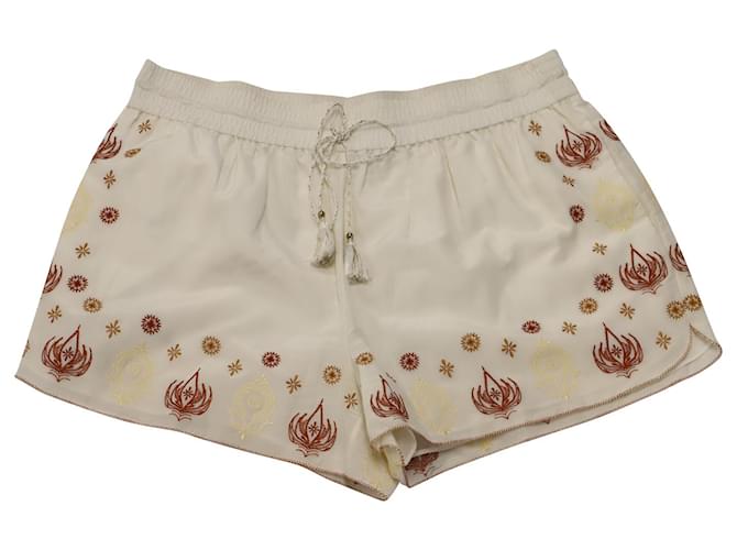 Pantalones cortos bordados Rachel Zoe Stephanie en seda de algodón color marfil Blanco Crudo  ref.471357