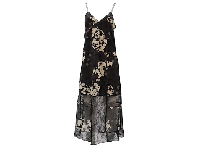 Alexander Mcqueen MCQ Blumen-Midikleid mit Spitzeneinsätzen aus schwarzer Seide  ref.471371