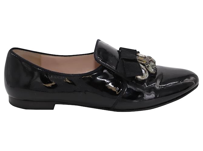 Miu Miu Jewel Crystal Bow Loafer in Black Patent Leather  ref.471401