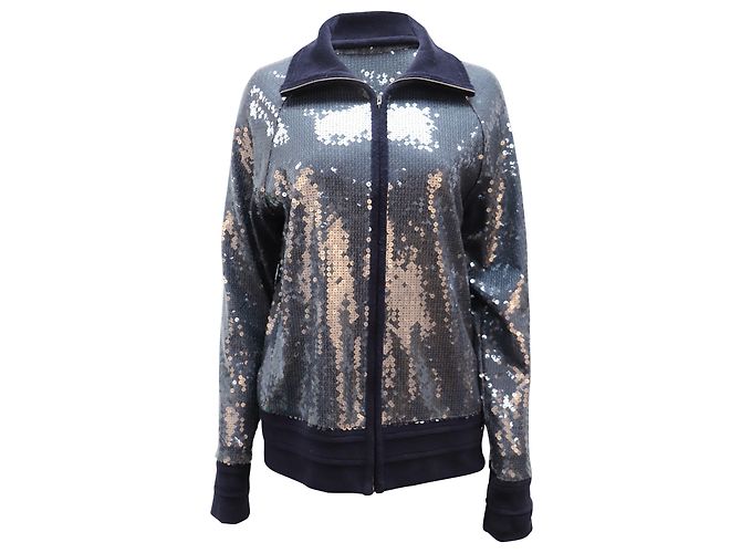 Chanel 2008 Bomberjacke mit Pailletten aus blauem Polyester