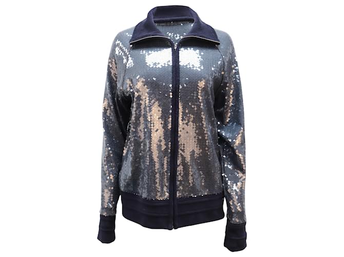 Chanel 2008 Sequined Bomber Jacket in Blue Polyester  ref.471436
