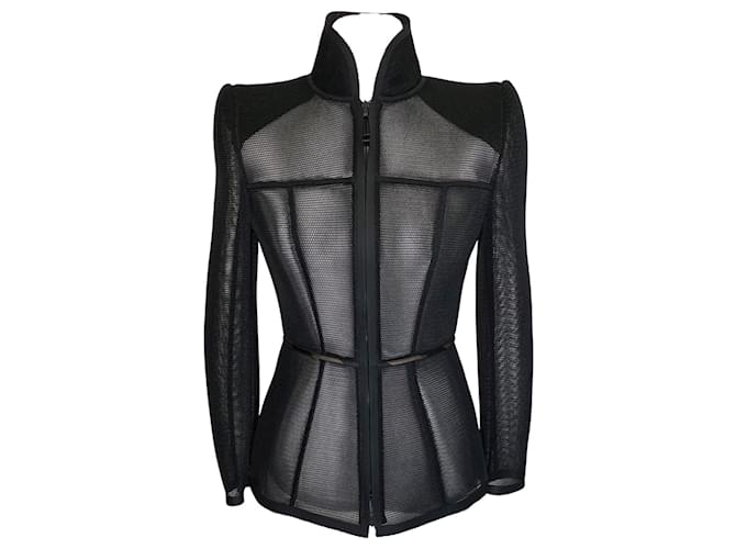 Zucca Fendi micro-mesh jacket in black structured net Polyester  ref.471442