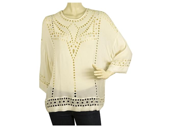 Isabel Marant Etoile Vanilla Crean Lace Tunic 3/ 4 Sleeves Blouse Top size 38 Cream Viscose  ref.471821