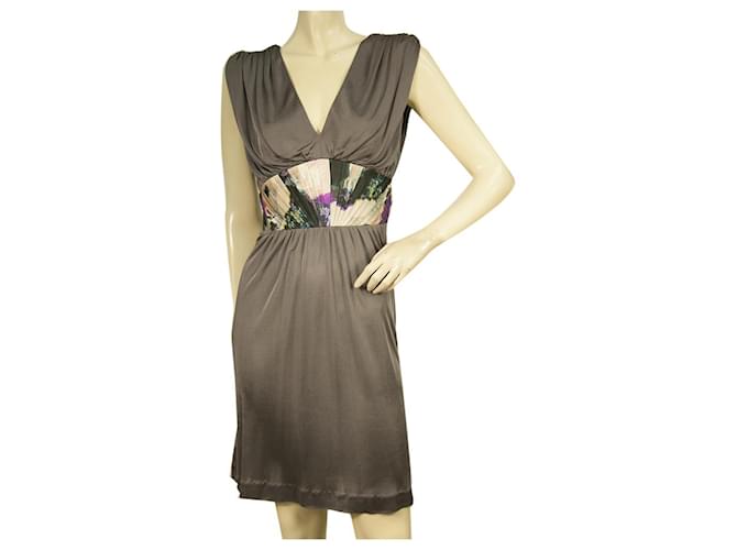 Ted Baker Gray Floral Waist Sleeveless Draped Viscose Dress size 2 Dark grey  ref.471838