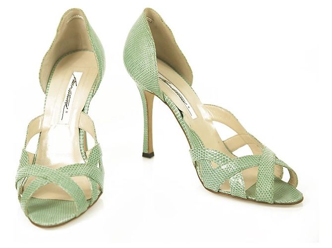 Brian Atwood Hellblaue Eidechsenleder High Heel Open Toe & Side Pumps Schuhe 39