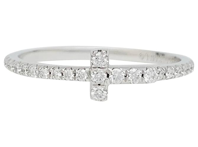 Tiffany & Co Bague Tiffany&Co. "Wire Tiffany T", or blanc et diamants.  ref.472053