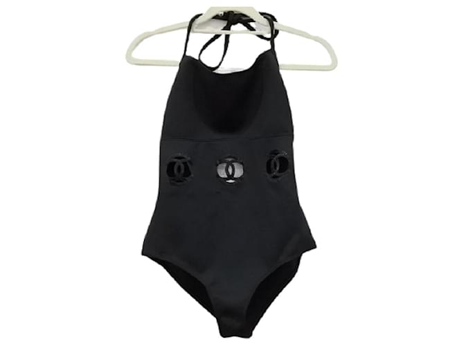 [Used] Chanel Swimwear Black Coco Mark One Piece Black Cotton  ref.472283