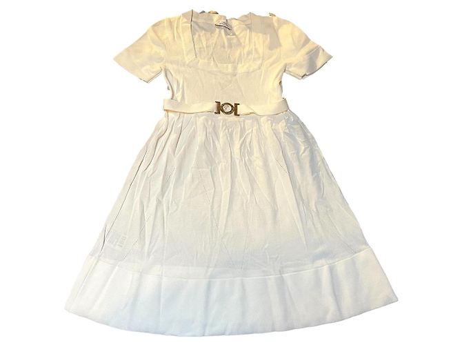 Vestido Versace Branco de Viscose e Nylon com Cinto Dourado Gold hardware
