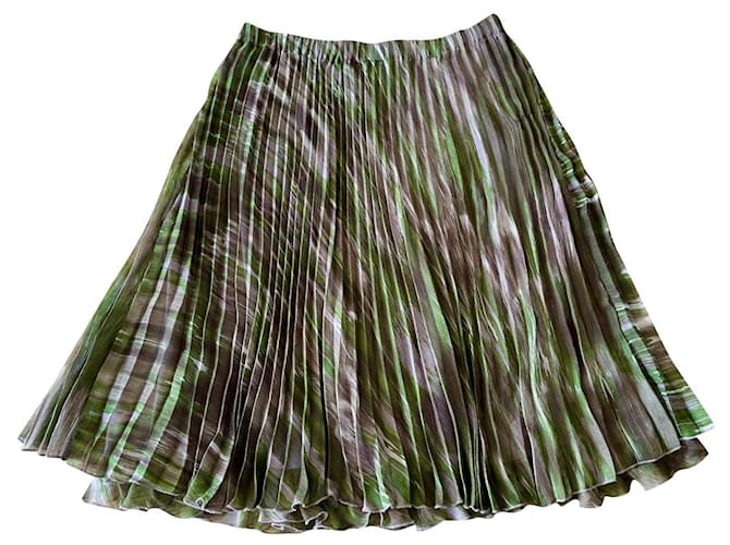 skirt Adolfo Dominguez Pleated sun green and taupe print Size 36 Polyester  ref.473160