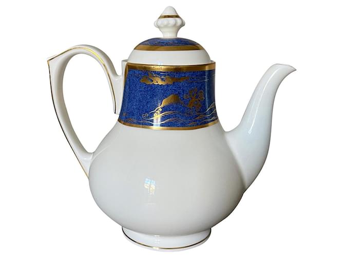 Cartier Bone China goldene Kaffeemaschine 24k "Das Haus des Shoguns" Weiß Blau Gelbes Gold Keramisch  ref.473185