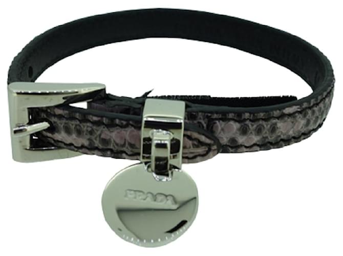 [Gebraucht] PRADA Prada Armband Armband Armband Leder Leder Eidechse schwarz x rosa Größe M Pink Exotisches Leder  ref.473293