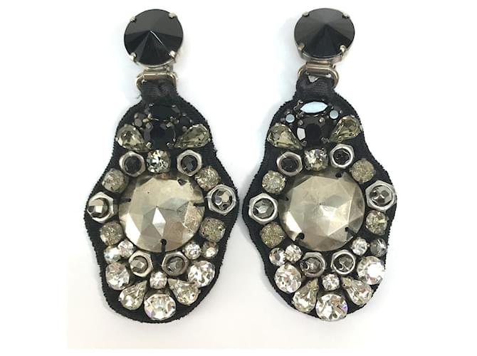 [Used] Prada PRADA 1AJC91 Tessuto Stone Bijoux Accessory Earrings Nylon / Metal Ladies NERO Black / Silver Metal Fittings Silvery Metallic  ref.473299