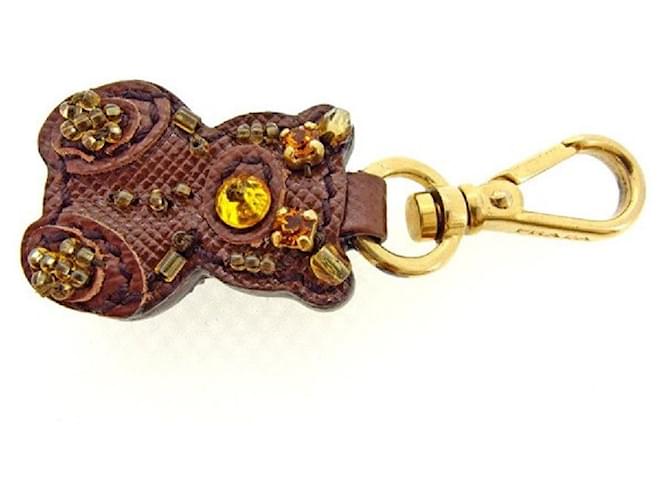 [Used] Prada charm key chain with rhinestones Bare brown x gold PRADA [Prada] T10758 Golden Metal  ref.473300