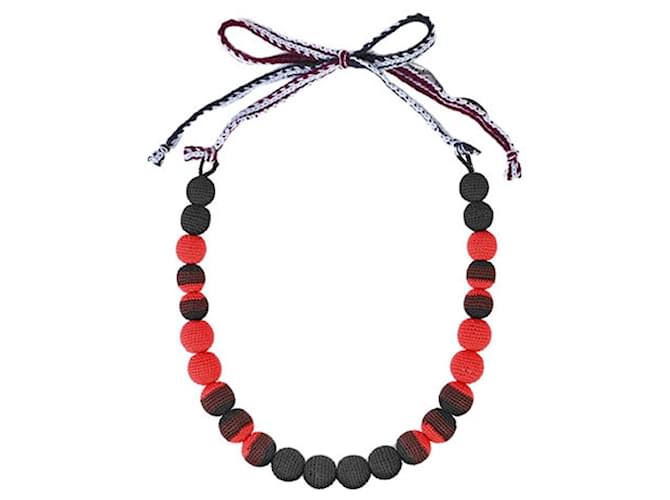 [Usado] Prada PRADA Ball Necklace Crochet Red Black 100% Algodón Negro Roja  ref.473301