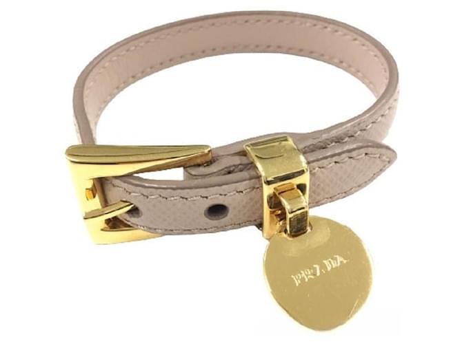 [Occasion] PRADA Bracelet cuir cuir Saffiano rose beige  ref.473309