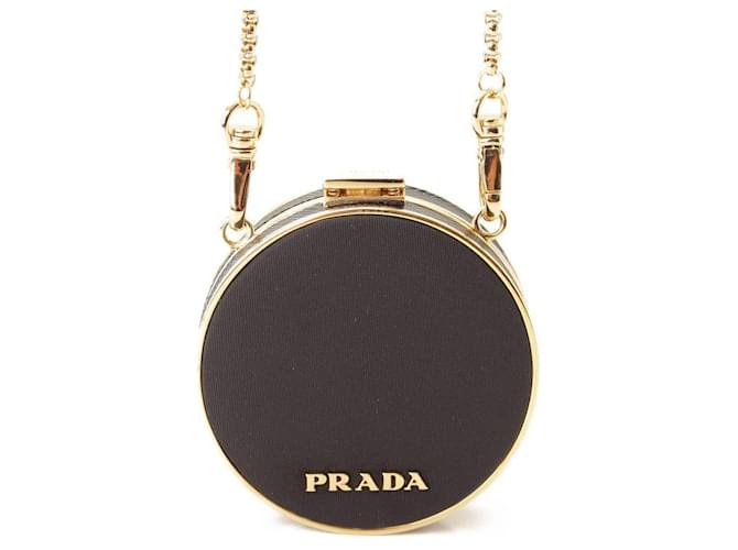 [Gebraucht] [Prada] Prada Nylon & Metal Logo Halskette mit Spiegeltasche 1TA006 Schwarze Farbe Metall  ref.473324