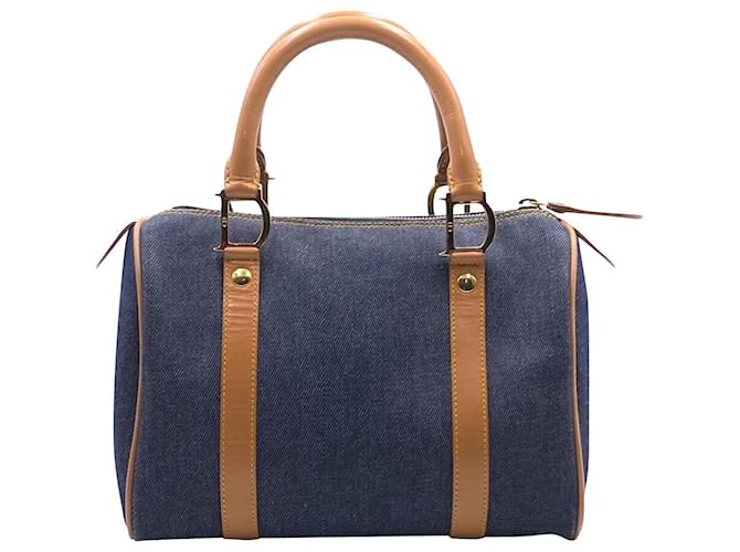 Dior Boston vintage bag in blue denim with brown leather trim ref.474244 -  Joli Closet