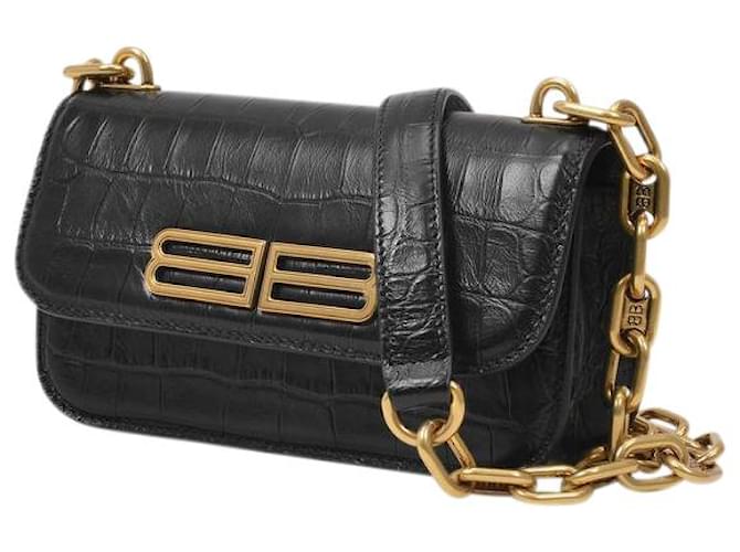 Balenciaga XS Gossip BB Logo Leather Shoulder Chain Bag Black/Gold