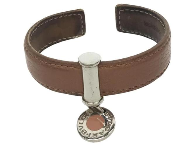 Bulgari Bvlgari Leather Bangle Bracelet Brown  ref.474395