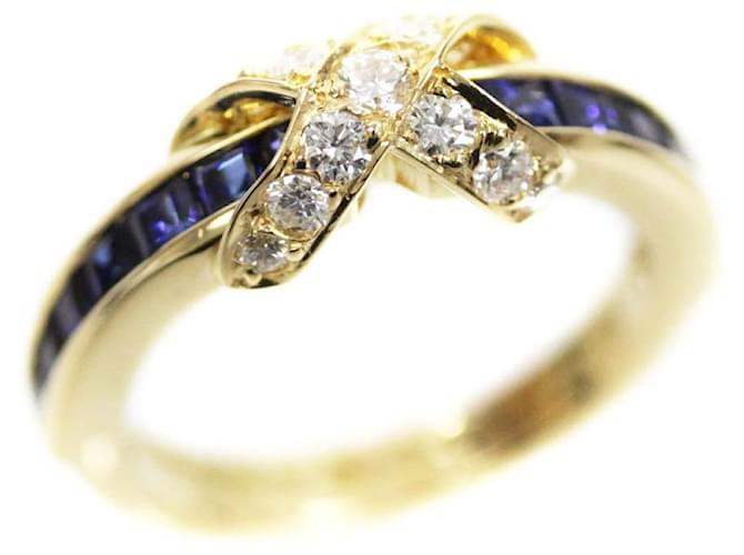 [Used]  TIFFANY & Co. Tiffany Signature Ring Sapphire Ring / Ring Women's No. 6.5 Gold K18 Yellow Gold Diamond Jewelry Golden  ref.474414