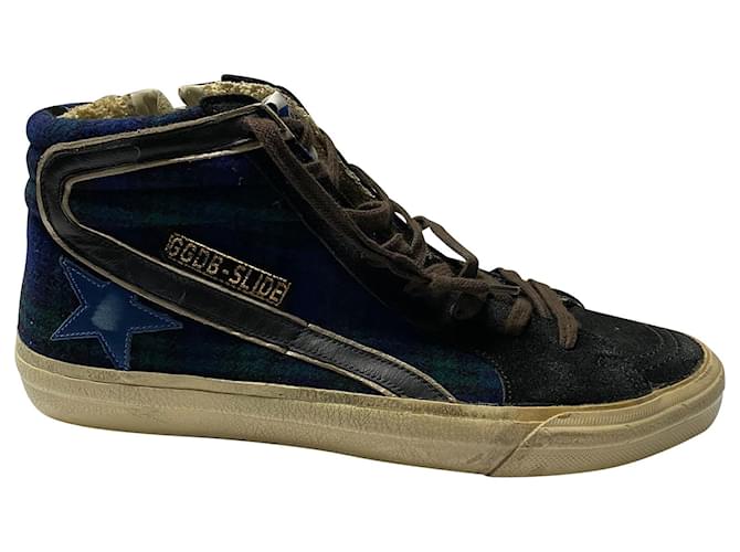 Golden Goose Slide Tartan High Top Sneakers in Blue Suede  ref.474755