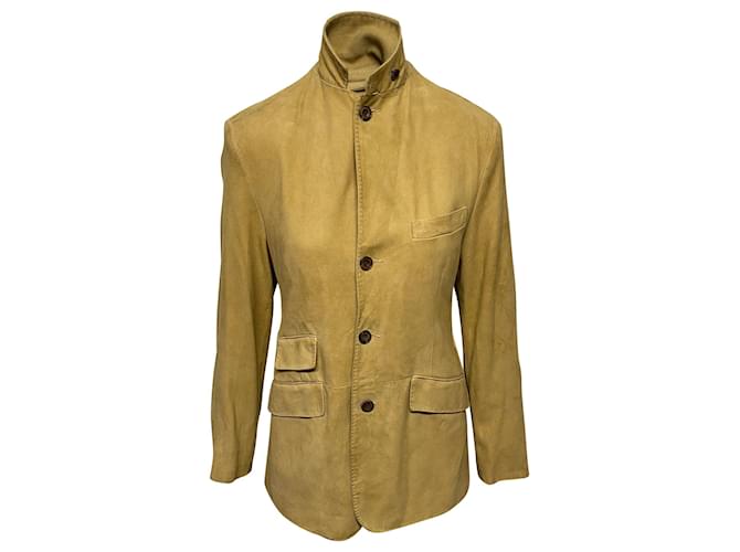 Ralph Lauren Stranding Collar Jacket in Brown Suede Yellow Camel  ref.474759