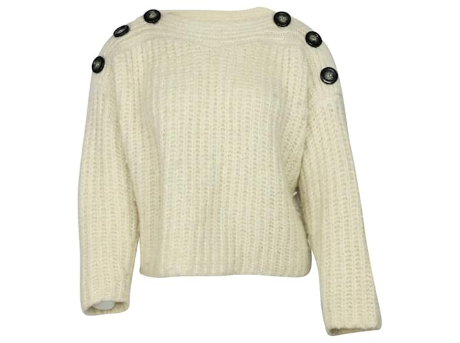Isabel Marant Button-detail Sweater in White Wool Cream  ref.474776