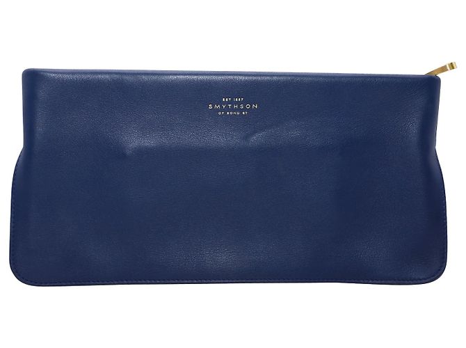 Pochette Smythson en Cuir Bleu Bleu Marine
