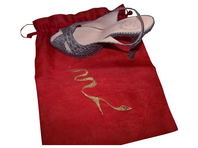 Sandali Rene Caovilla Python a punta aperta beige 