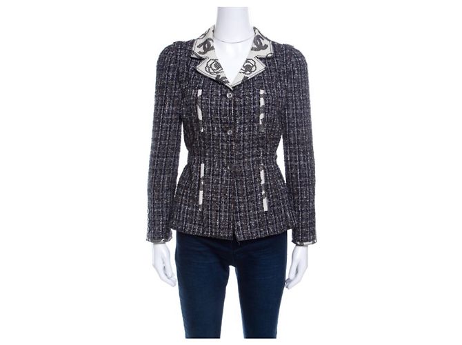 Cambon Chanel Tweed Jacket Camelia Motif Size 42 Multiple colors
