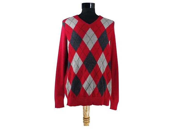 Autre Marque Apt. 9 Kaschmir Pullover mit V-Ausschnitt Rauten Rot Mehrfarben