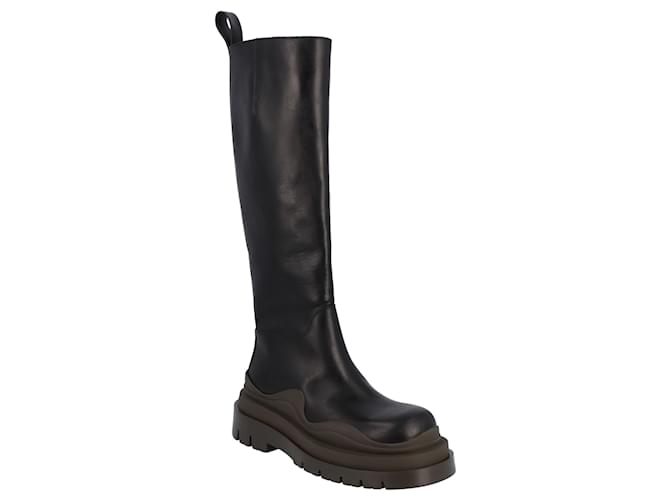 Bottega Veneta Women Tire Kneehigh Boots In Black And Camping Leather Pony-style calfskin  ref.475279