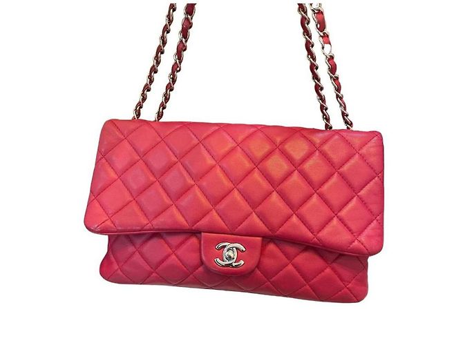 Chanel Jumbo Classic Handtasche aus Lammleder Rot