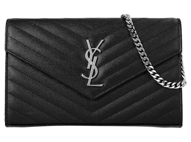 Envelope Small Leather Wallet On Chain in White - Saint Laurent