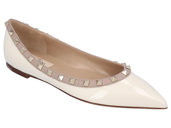 Valentino Women Patent Rockstud Ballet Flats In White Leather  ref.475402