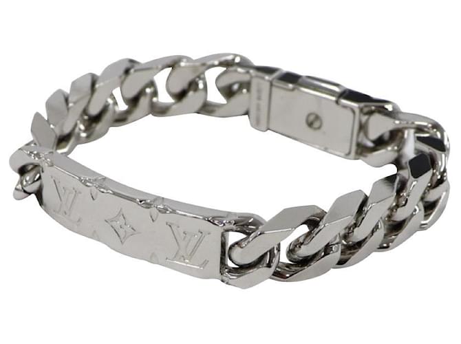 LOUIS VUITTON Bracciale a catena in metallo con logo monogramma e placca argento  ref.475794