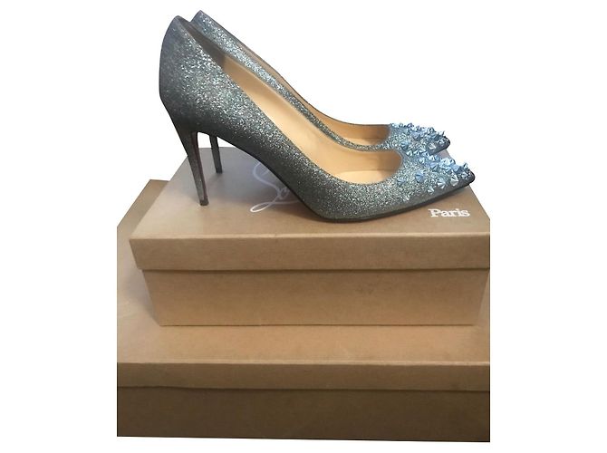 Christian Louboutin SpikyShell 85mm pumps with glitter Metallic Dark blue