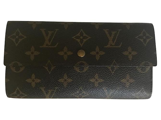 Louis Vuitton Porte Monnaie -Carte -Chéquier Marron foncé  ref.475845