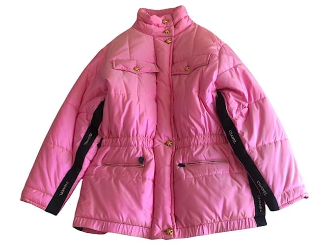 Chanel Pink Down Jacket Gripoix Buttons Silk  ref.476193