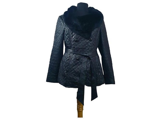 Autre Marque Didier Parakian Black Leather and Rex Rabbit Fur Jacket
