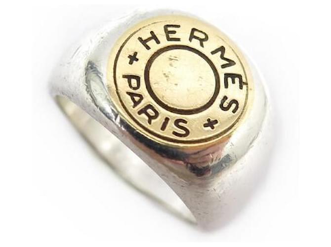 Ring Hermès ANEL HERMES CLOU DE SELLE EM PRATA E OURO 18k t50 ANEL DE OURO PRATA  ref.476716