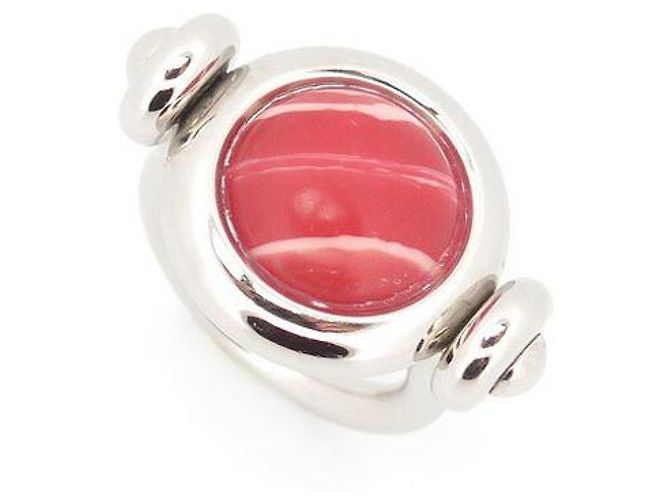 Hermès HERMES-RINGGRÖSSE 50 SILBERRING PALLADIUMSTAHL & ROSÉMARMOR LACKIERTER SILBERRING
