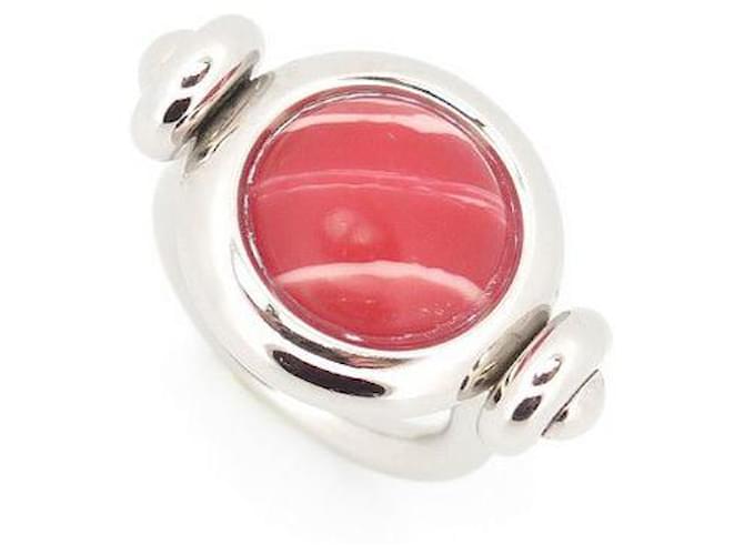 Hermès HERMES RING SIZE 50 SILVER RING PALLADIUM STEEL & ROSE MARBLE LACQUER SILVER RING Silvery  ref.476720